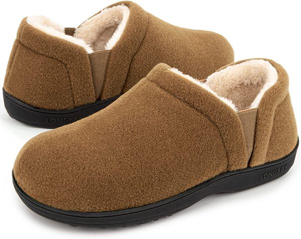 

men's winter warm and comfortable memory foam slippers brown, Black