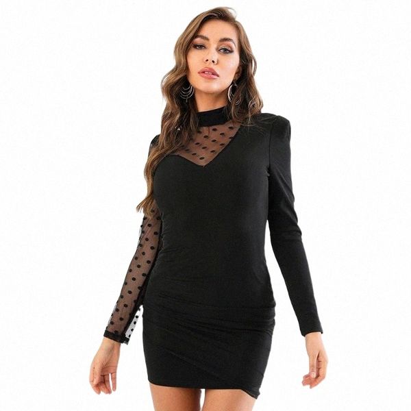 

casual dresses ocstrade mesh dots strapless bodycon dress 2021 autumn winter women long sleeve black club night party k7ek#, Black;gray