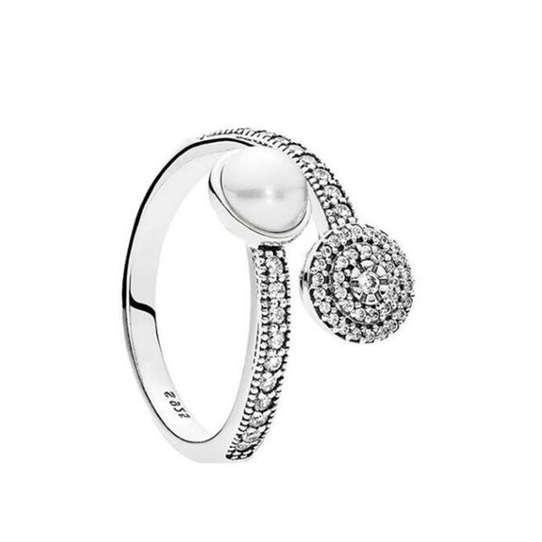 

white crystal pearl clear cz diamond 925 sterling silver ring set original box for pandora luminous glow ring women girls wedding 212z, Slivery;golden