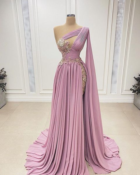 

pink prom dresses lace sleeveless one shoulder v neck appliques sequins shiny evening dresses chiffon side slit floor length party gowns plu, Black