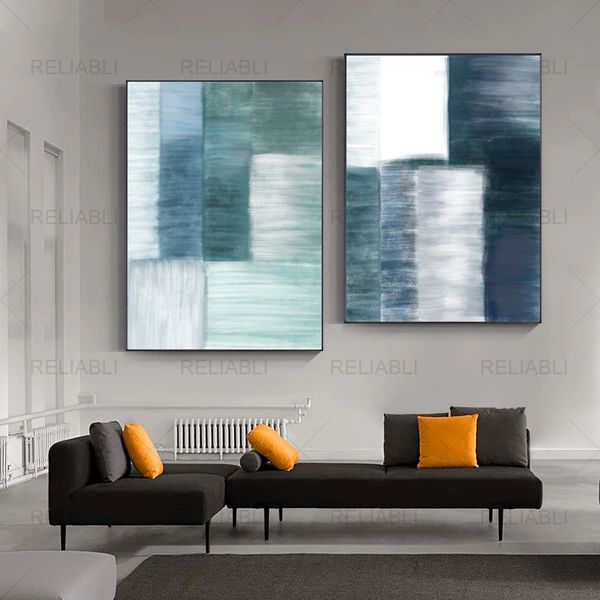 

modern green blue abstract blocks wall art prints canvas painting nordic style posters and prints wall picture for home decor