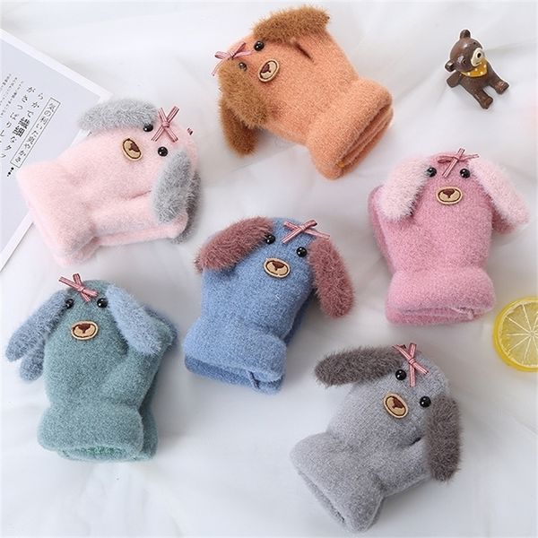 

childrens finger gloves winter baby boys girls knitted warm full mittens for children toddler cartoon dog kids 36year 220914, White
