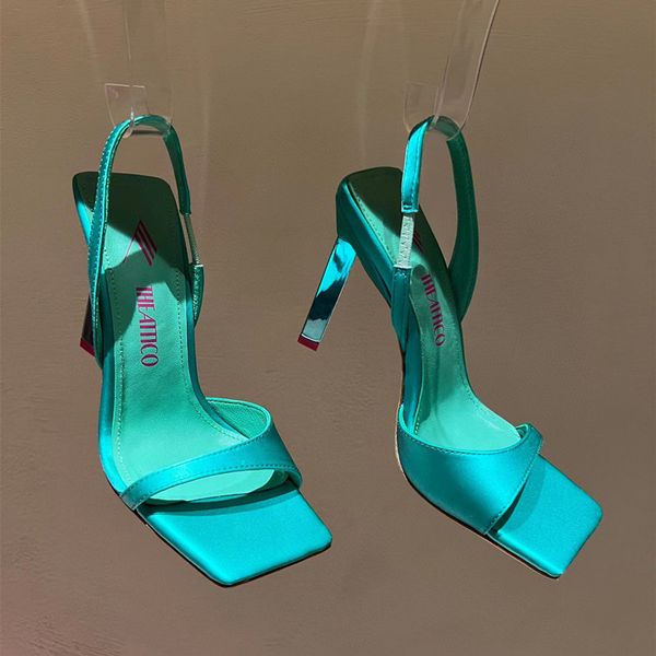 

genuine the attico silk sandals square toe solid color real leather high heels slippers ankle wrap outdoor ladies party shoe summer y9xj, Black