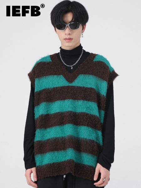 

men s sweaters iefb waistcoat autumn winter contrast color stitched knitted sleeveless casual temperament male 9a5388 220914, White;black