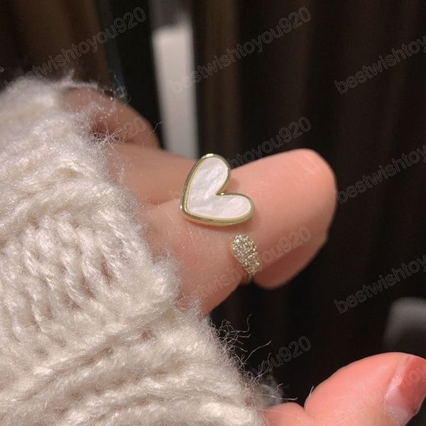 

vintage gold color shell heart open ring for women girl luxury crystal wedding party finger ring fashion jewelry christmas gift, Silver