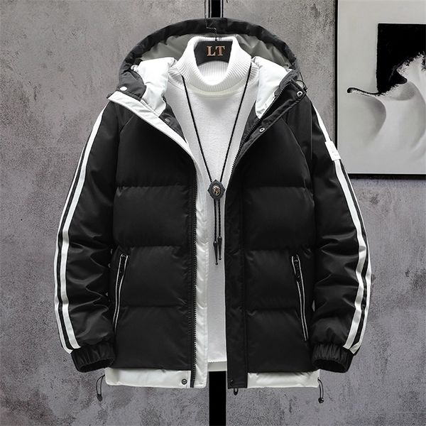 

mens down parkas men parkas winter harajuku casual padded puffer jackets mens streetwear warm thick hooded outwear coat windproof clothing 2, Black