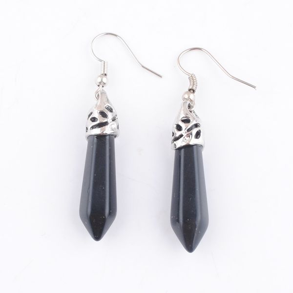 

natural stone dangles drop earrings black agate bullet hexagonal pendulum column pendant silver plated earring for women jewelry gifts dr306