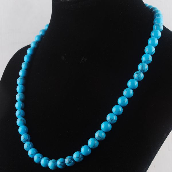 

new arrivals jewellery blue turquoises stone beads 8mm round natural stones beaded necklaces strand women jewelry 45cm f3030, Silver