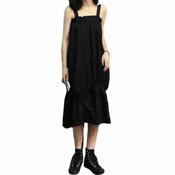 

casual dresses sleeveless dress women loose solid ruffles streetwear chic korean fashion vintage simple backless off shoulder all-match s8tj, Black;gray