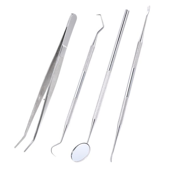 

4pcs dental mirror stainless steel dental instrument dentist tool set mouth mirror probe scraper tweezer teeth hygiene kit oral care