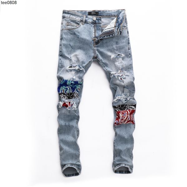 

2022ins amirs jeans social trend washing white standard men's university nightclub jeans nightclub men, Blue