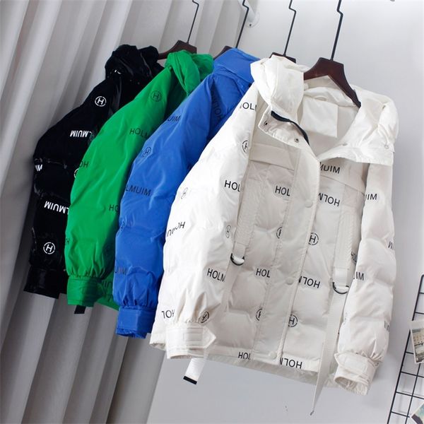 

womens down parkas fashion women thick short white duck down jacket with hood female loose zipper letter printed coat windproof waterproof o, Black