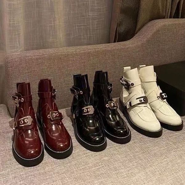 

autumn winter boots woman thick soled trainers travel metal belt buckle boot 100% soft cowhide lady flat casual designer shoe leather high, Black