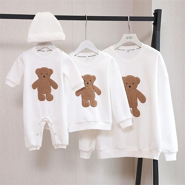 

family matching outfits family matching clothes winter autumn sweater cartoon bear father son mother daughter longsleeved shirt baby birthda, Blue