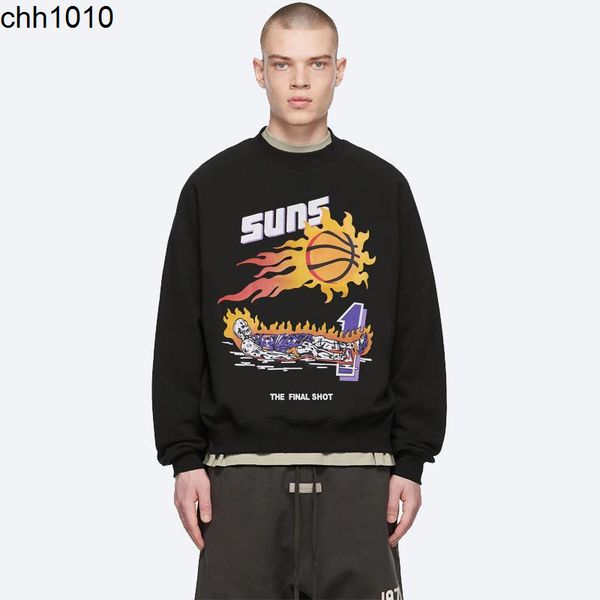 

fashion brand men's wear sports fashion suns basketball personality print loose round neck sweater fog, Black