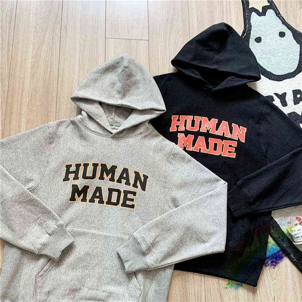 

men's hoodies sweatshirts 22fw human made pullover men women 1 1 version fleece letter hooded sweatshirt hoodie g220914, Black