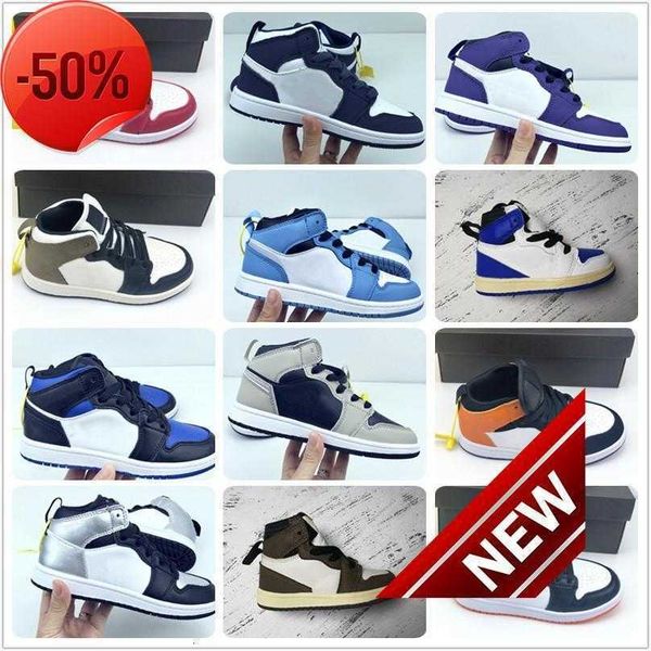 

travi scot dark mocha 1s kids basketball shoes fragment design university blue big children sneakers atmosphere grey midnight navy boys, Black
