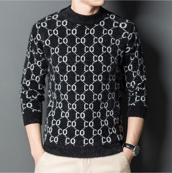 

autumn and winter new sweaters men's knitted sweater round neck super soft high-end mink velvet men's all-match casual trendy clot, White;black