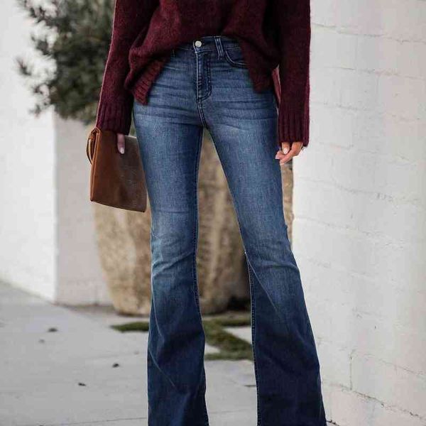 

women's jeans 2022 stitched slim flared pants classic jeans for women, Blue