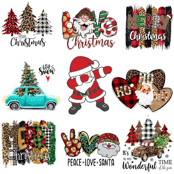 

notions christmas iron on patches santa claus stickers washable heat transfer appliques for clothing hoodies jacket cute diy decal patch, Black