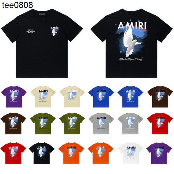 

new us amirs tee 2022 peace pigeon flower leisure hip hop high street round neck short sleeve t-shirt, White;black