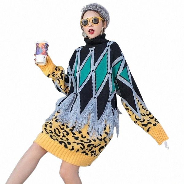 

casual dresses women turtleneck tassels sweater dress large size geometric knitted wear winter warm short c7az#, Black;gray