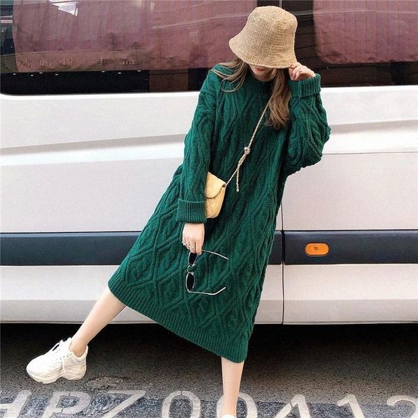 

casual dresses 2021 women's one-piece autumn knitted dress korean style ladies midi oversize elegant knitting sweater robe n4bx#, Black;gray