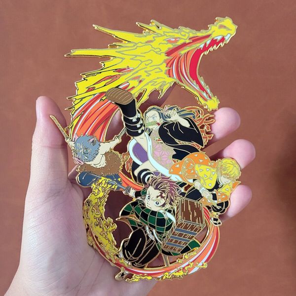 

brooch demon killer character oversized metal pin anime collection, Gray