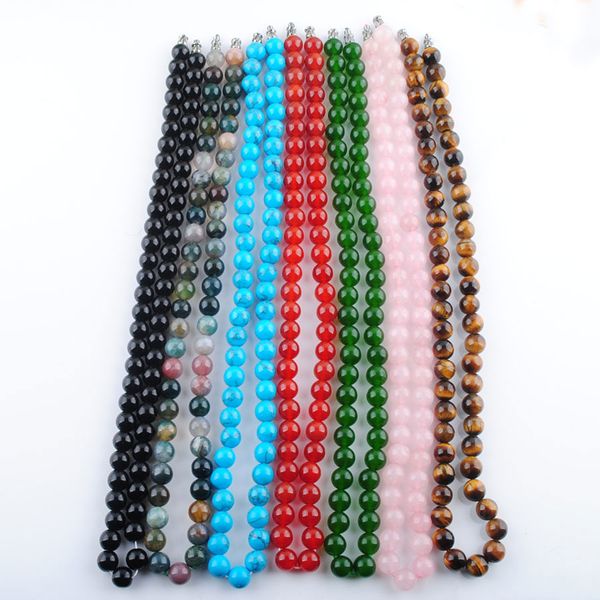 

fashion women necklace natural agates turquoises rose quartzs gem stone 8mm round beads beaded necklace 18" strand elegant jewelry gift, Silver