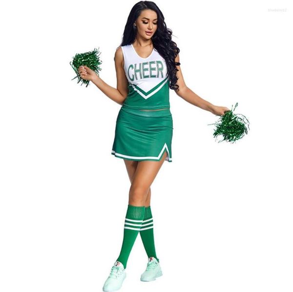 

costumes two piece dress women schoolgirl cheer cosplay uniform girl lingerie gleeing cheerleader costume with socks pompoms halloween femme, White