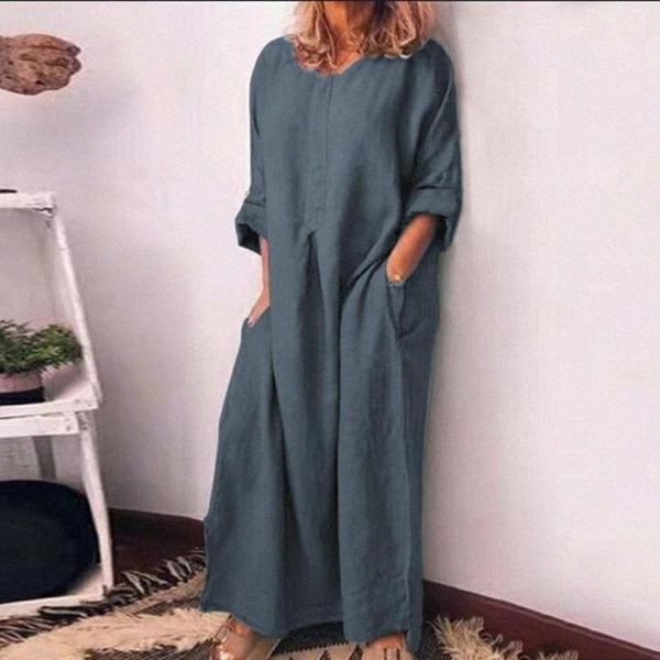 

casual dresses versaer women's long dress pockets loose o-neck plus size solid lady clothes fashion women autumn vestidos y9ro#, Black;gray