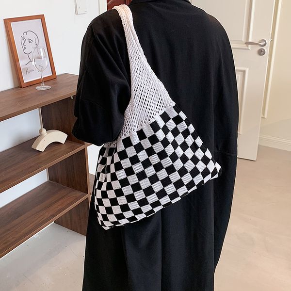 

shopping bags ladies knitted luxury simple plaid fashion tote bag