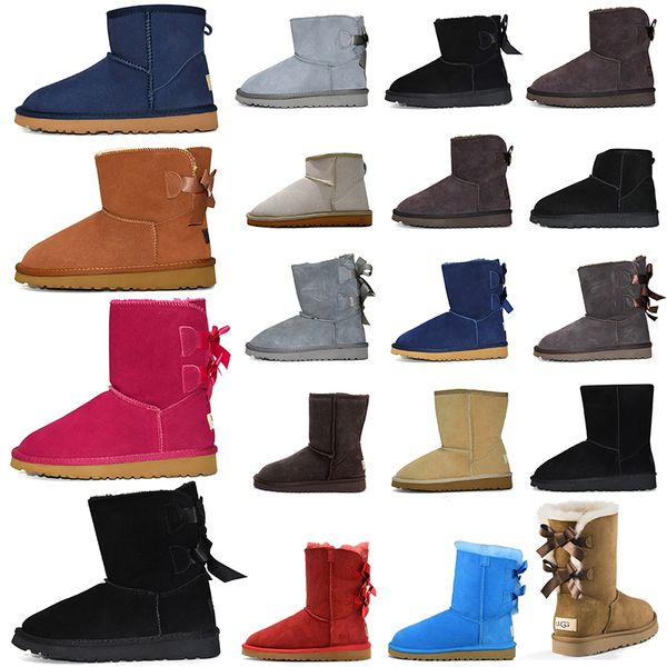 

designer boots snow boot womens shoes women winter luxurys girl classic ankle short bow mini fur black chestnut pink bowtie fashion outdoor