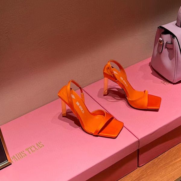 

new 23ss womens the attico genuine sandals square color real leather high heels outdoor ladies party shoe summer fashion brand womens high h, Black