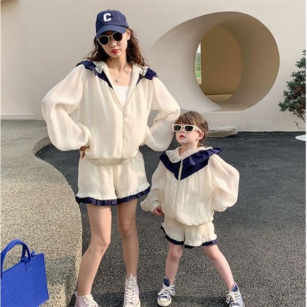 

family matching outfits fashion mother and daughter summer clothes kid's girl coat and shorts two piece outfits women's clothing s, Blue