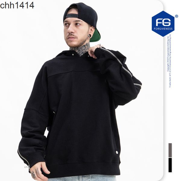 

2021 autumn and winter new fashion brand khaki wind wash oversize hoodie, Black