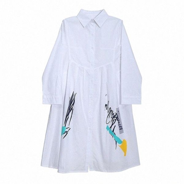 

casual dresses white pattern printed midi shirt for women 2021 lapel long sleeve dress woman loose fit fashion tide spring autumn f2hj#, Black;gray
