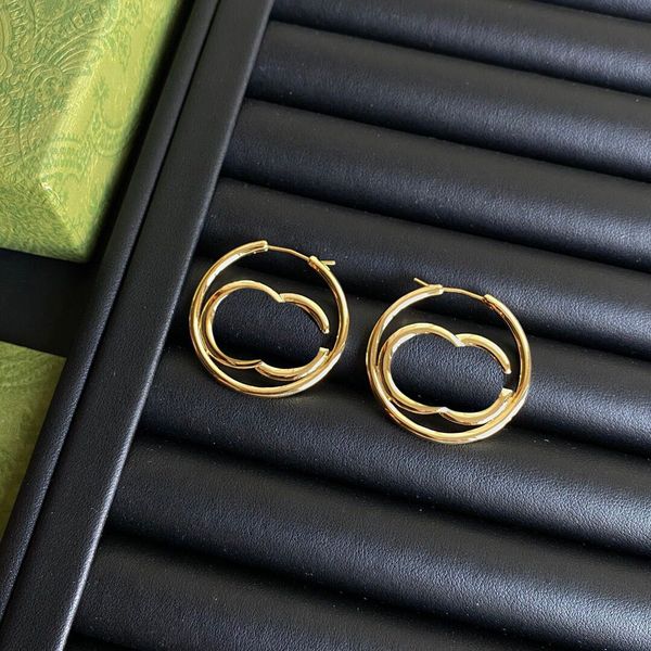 

stylish gold hoops earbobs charm designer letters earrings golden round eardrops women ear studs with stamps