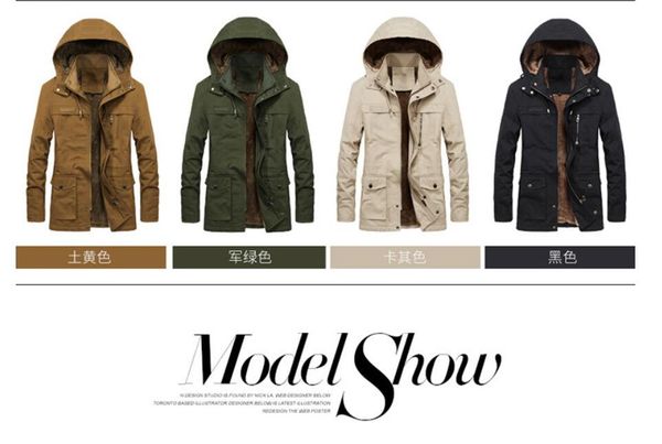 

new autumn and winter jacket men's fleece warm hooded military uniform coat solid color windbreaker jacket men clothing mm13llh28, Black;brown