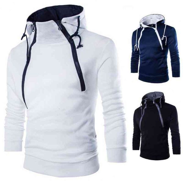 

men's clothing hoodies sweatshirts men autumn fashion double zipper hoodie long sleeve pullover sports sweatshirt winter warm collar ca, Black