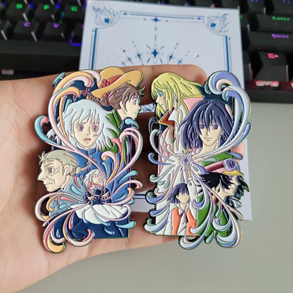 

brooch a pair anime howl's moving castle metal badges pins brooch collectible, Gray