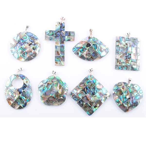 

natural abalone shell pendant heart oval round cross bead pendants necklace ocean style jewelry for women men bn333, Silver