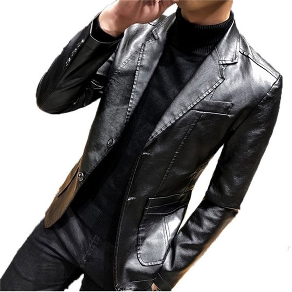 

men's leather faux mens jacket and coats spring autumn men business casual classic pu suit collar slim fit jackets 220913, Black