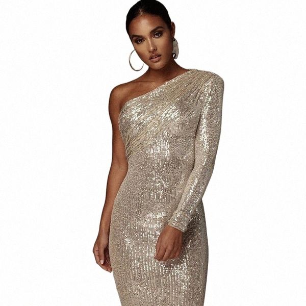 

casual dresses 2021 sequins beading women one shoulder dress slim body party midi high waist vestidos 657u#, Black;gray