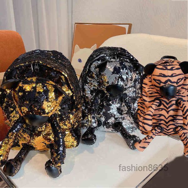 

school bags women sports cute luxury tiger shape sequins leather backpack handbag designer female bags 220307multi pochette