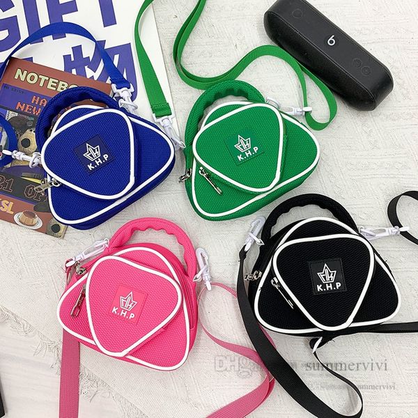 

ins children triangle shape handbags girls boys patchwork color messenger sports casual bags fashion kids single shoulder bag q8564, Black