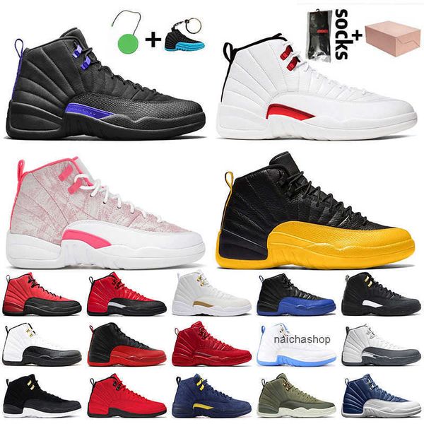 

shoes with box 12s mens basketball shoes jumpman 12 dark concord twist university gold arctic punch pink taxi womens sports trainers, Black