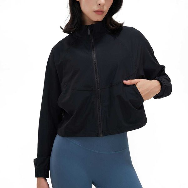 

women's jackets lululem zipper casual fitness jacket loose running yoga coat women's sun protection fast drying breathable gym spo, Black;brown