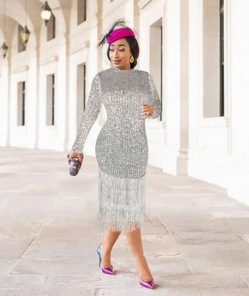 

casual dresses ahvit style sequinted tassel fashion women dress long sleeve round collar skinny elegant party yz-a835 69pz#, Black;gray