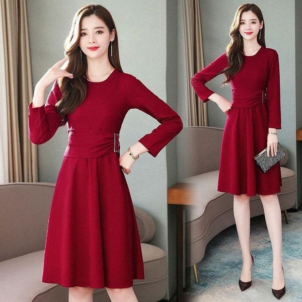 

casual dresses plus size dress 2021 women's autumn self-cultivation a-line stitching temperament bottoming long-sleeved vestidos mujer, Black;gray